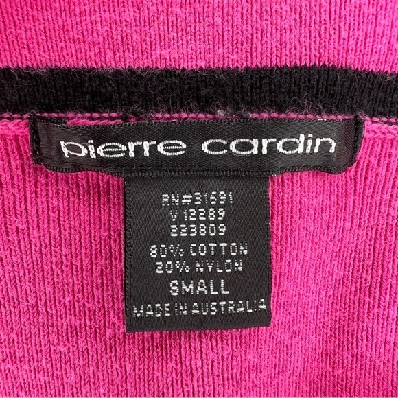 SMALL VINTAGE PIERRE CARDIN FUCHSIA PINK BLACK TRIM KNIT TOP PULLOVER STRETCH - Picture 5 of 6